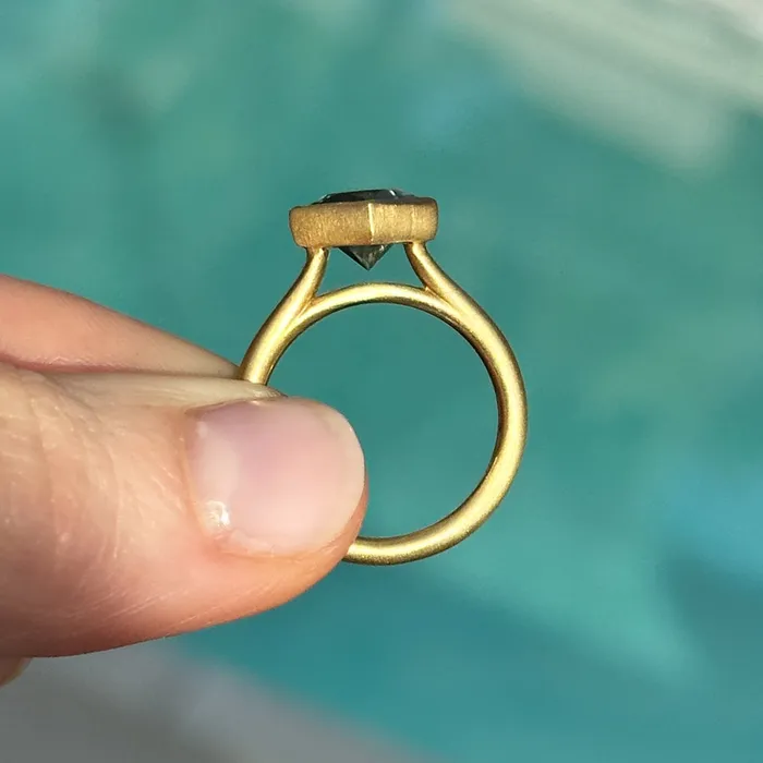 Rings Obsessed Over Gems 217ct Princess Cut Teal Montana Sapphire Contemporary Bezel Set Ring in 18k Yellow Gold