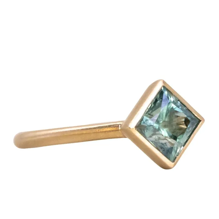 Rings Obsessed Over Gems 217ct Princess Cut Teal Montana Sapphire Contemporary Bezel Set Ring in 18k Yellow Gold