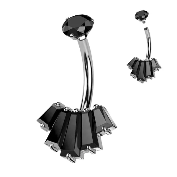 Rings Tulsa Body Jewelry Baguette CZ Fan Belly Ring Rings Tulsa Body Jewelry Baguette CZ Fan Belly Ring