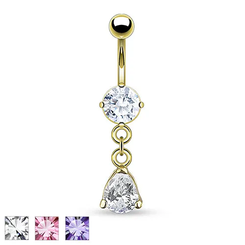 Tulsa Body Jewelry PreStyled Sets CZ Teardrop Gold Belly Dangle